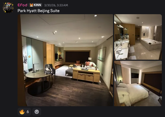 Park Hyatt Beijing suite: living area, bath, and bedroom (member-submitted)
